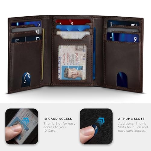 Trifold Wallet for Men – RFID Blocking Full Grain Leather, Texas Brown Denver