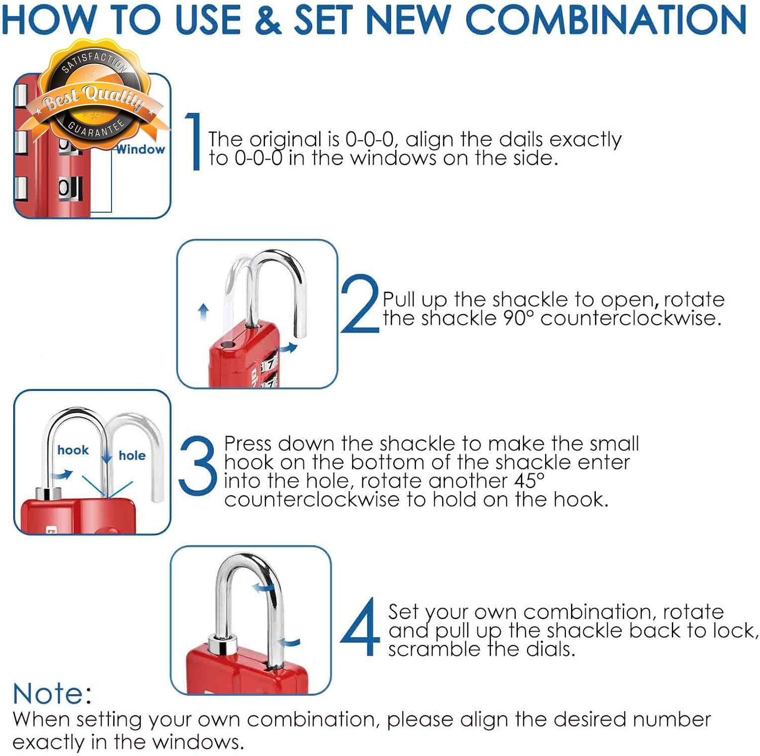 3 Digit Combination Lock 4 Pack Resettable Padlock Luggage Gym Lock Red