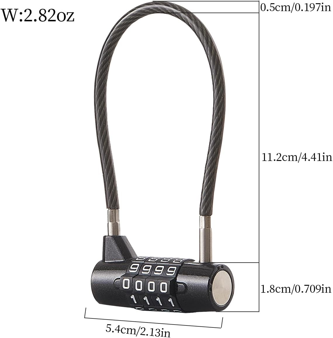 Combination Lock Cable Lock with 4 Digits Cabinet Lock with 3.5″ 3.5″ Black
