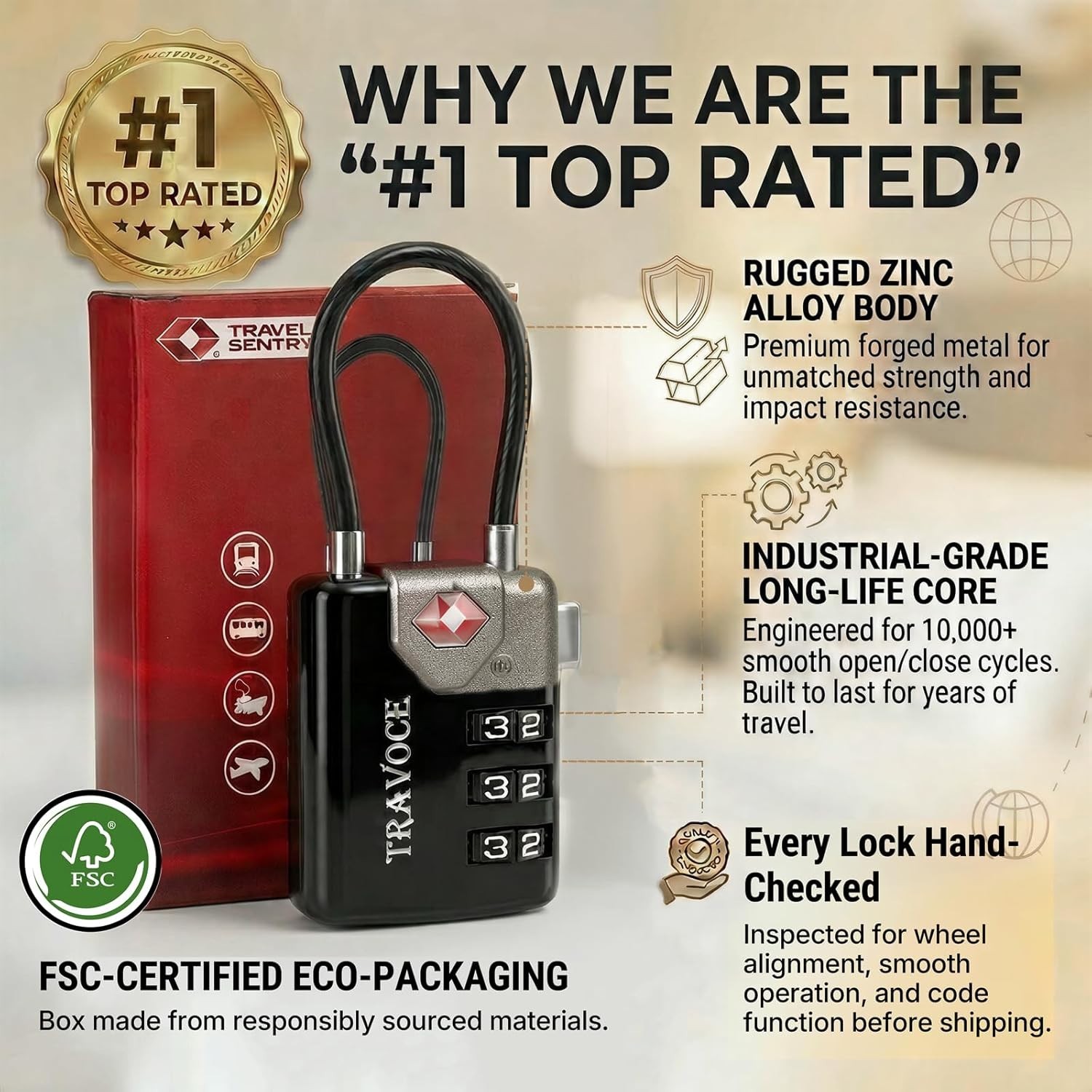 Combination Cable Locks, 3-Digit Code, 6 Pack
