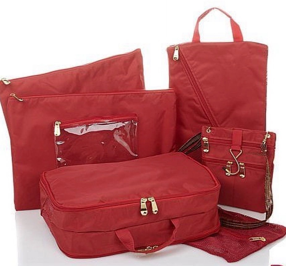 SAMANTHA BROWN LUGGAGE – 6 Piece Travel Survival Kit Pouches – BURGUNDY NEW RARE