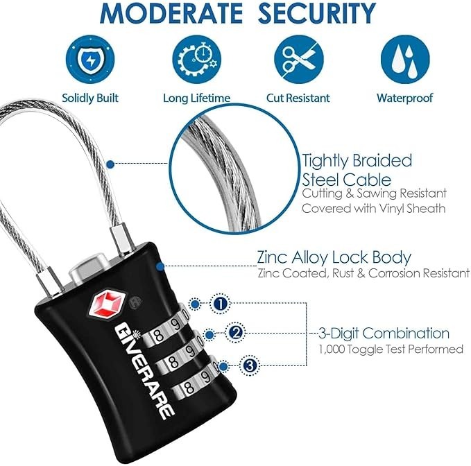 TSA Luggage Lock Holiday Travel Lock Digit Combination Black Color (2 Pack)