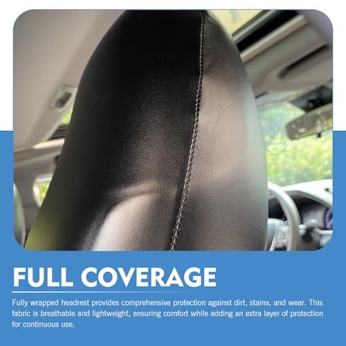 2-Pack Car Headrest Covers, Universal PU Leather Head Rest Cover for S Black