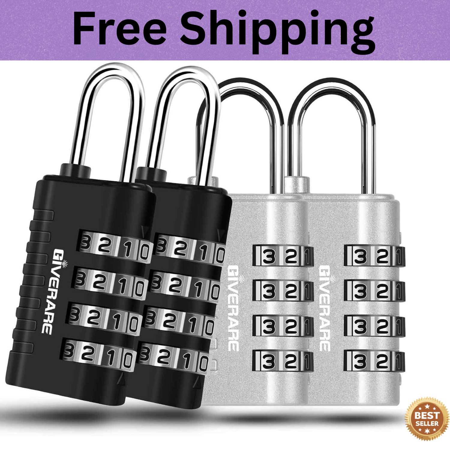 4 Pack Combination Lock, 4-Digit Padlock Keyless, Resettable Metal Luggage Locks