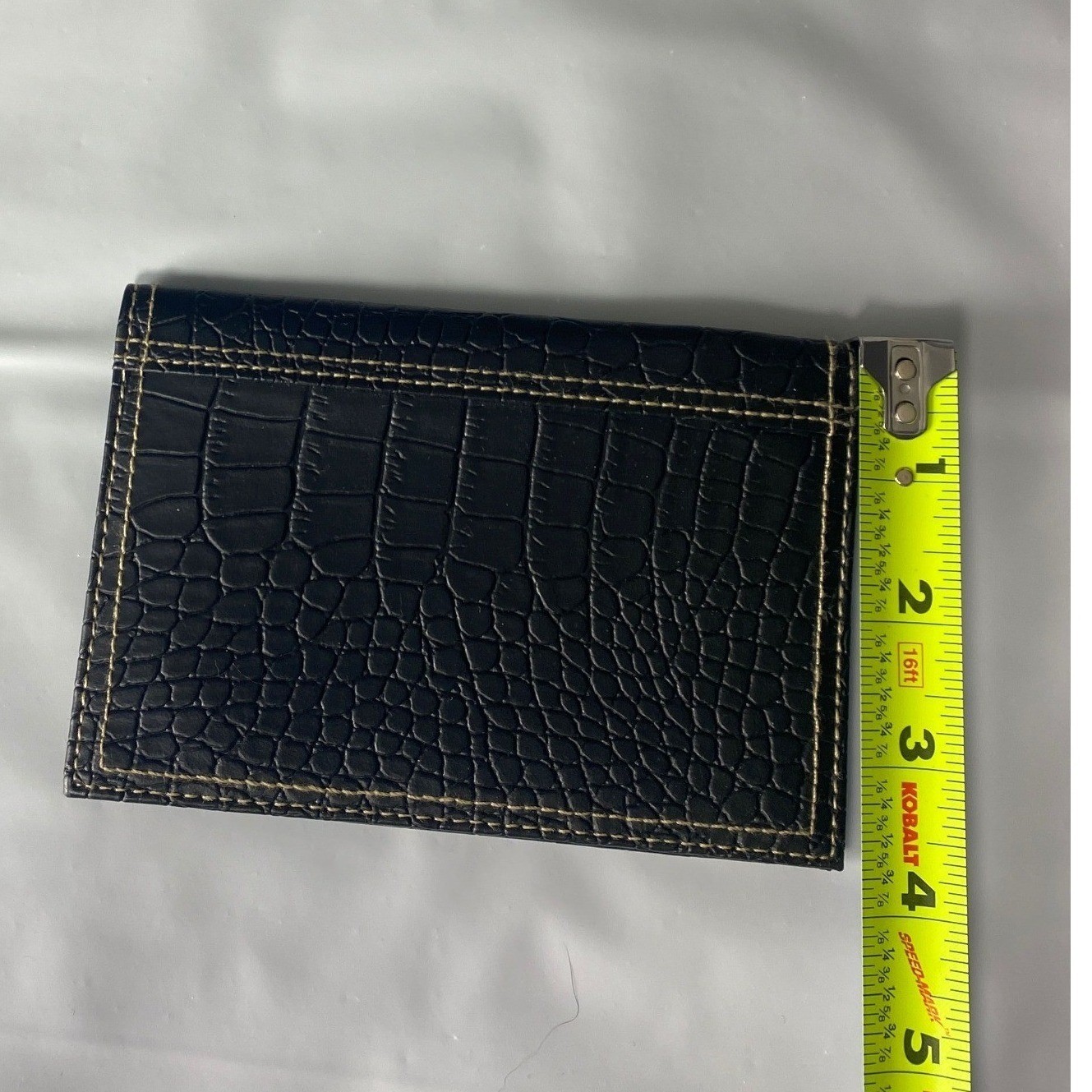 Black Crocodile Embossed Faux Leather Passport Holder Wallet Contrast Stitching