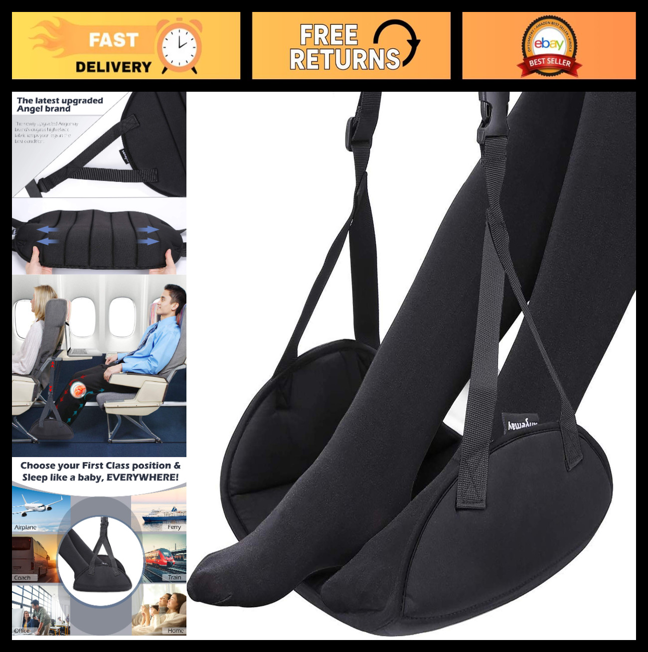 Premium Memory Foam Airplane Foot Rest Hammock – Extra Large Travel Essential fo