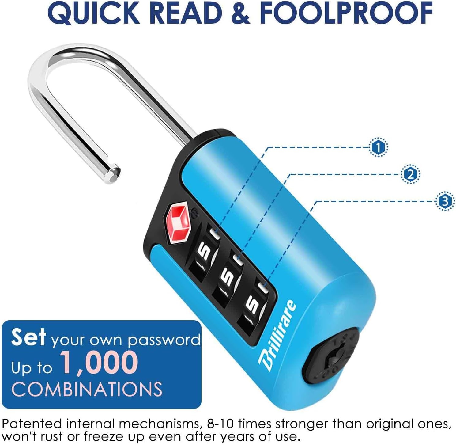 2 Pack TSA Approved Luggage Locks Combination Travel Padlock, 3-Digit Waterproof