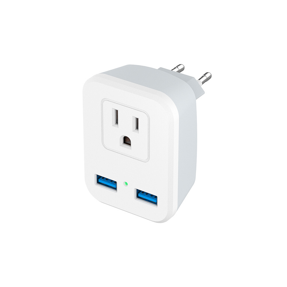 2500W European Travel Plug Adapter, 2USB 10A Travel adapter for EU Countries