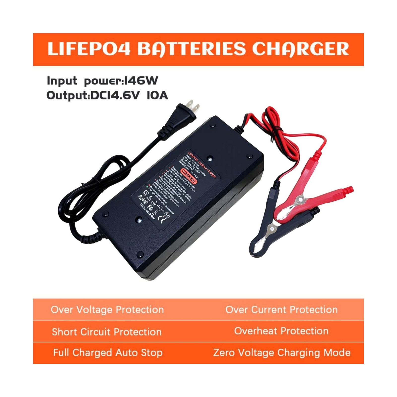 12V Lithium Battery Charger 14.6V 10A LiFePO4 Battery Charger, 3-Stage Smart …