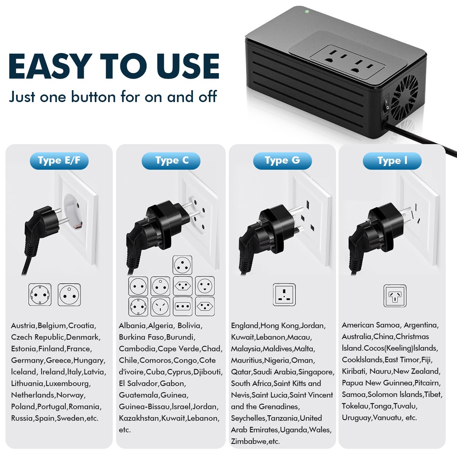 1200W Universal Travel Adapter Converter Step-Down 220V to 110V, Only 2 lbs