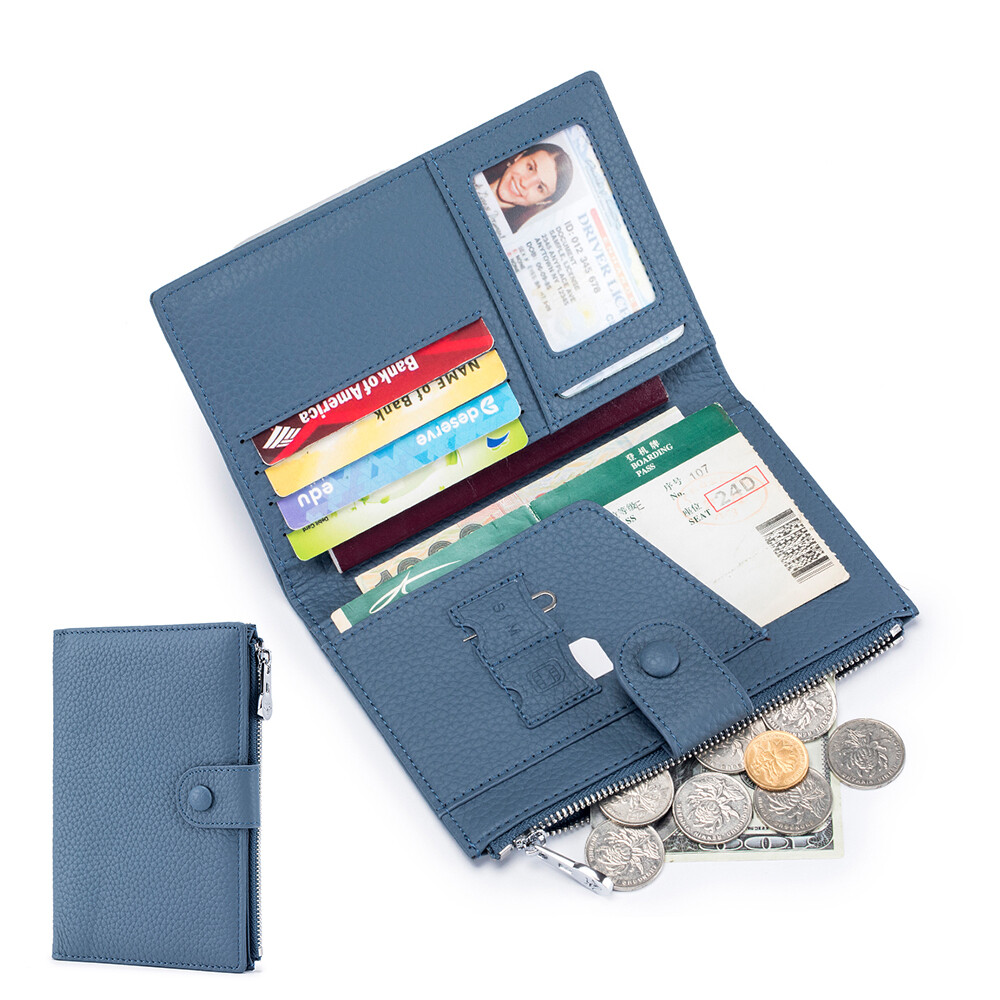 Genuine Leather Passport Cover Wallet Travel Passport Holder with Zipper Pocket