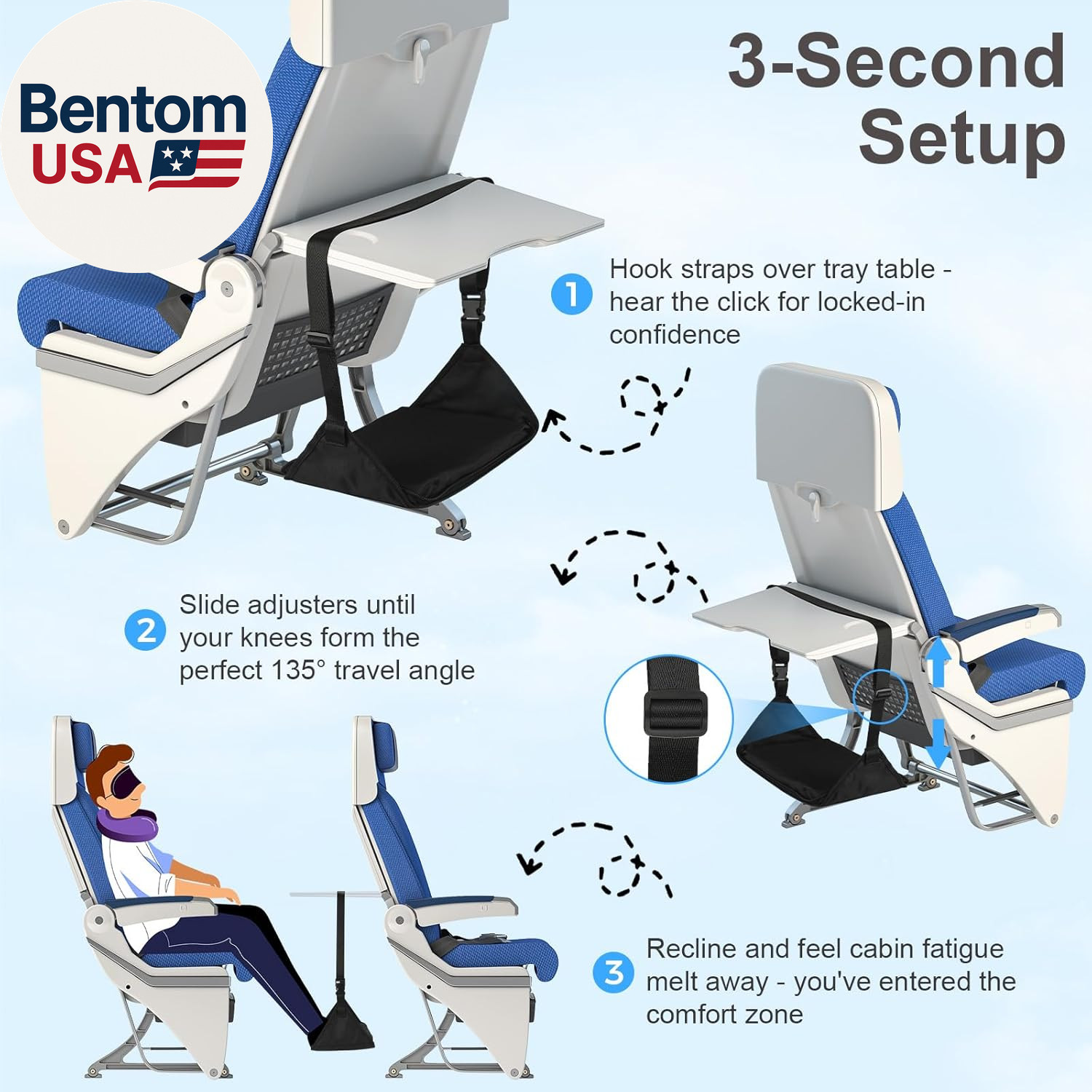 Foot Hammock for Plane Travel, Upgraded Airplane Foot Rest with Memory Foam, Har