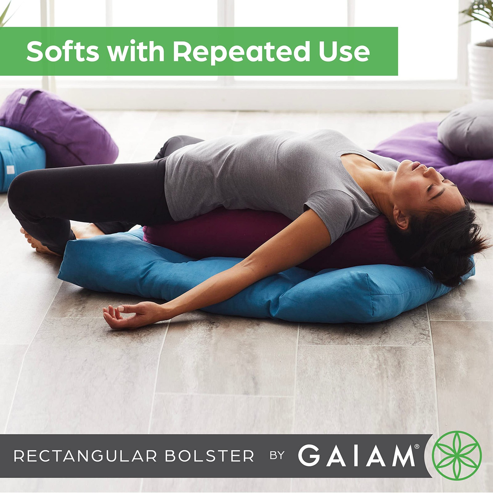 Gaiam Yoga Bolster – Long, Rectangular Meditation Pillow – Supportive Black