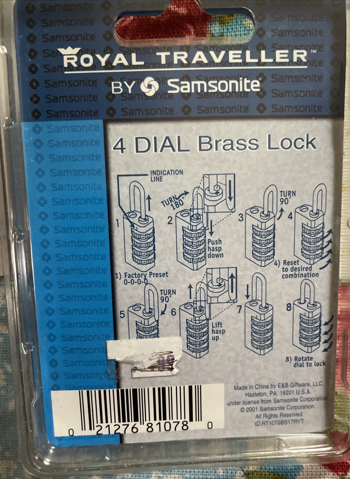 Samsonite Royal Traveller 4 Dial Brass Lock RT1079BS Personalize/Reset Comb. X3