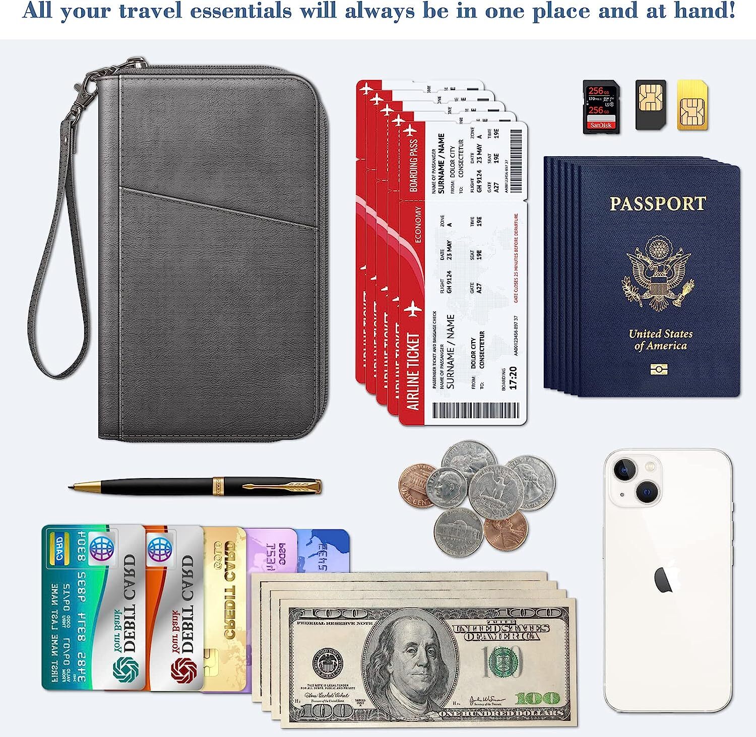 Travel Wallet & Family Passport Holder RFID Blocking Document Organizer Case Bag
