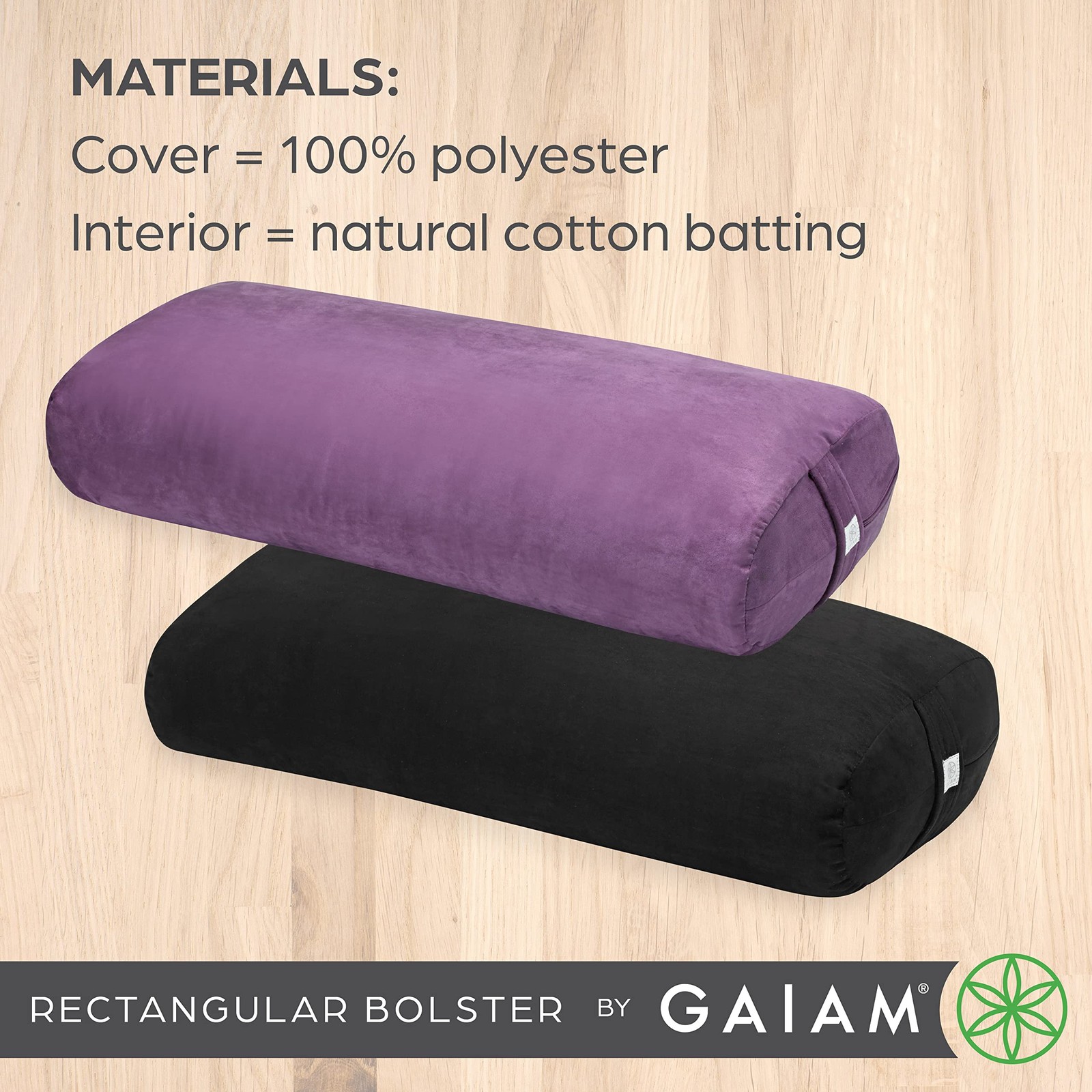 Gaiam Yoga Bolster – Long, Rectangular Meditation Pillow – Supportive Black