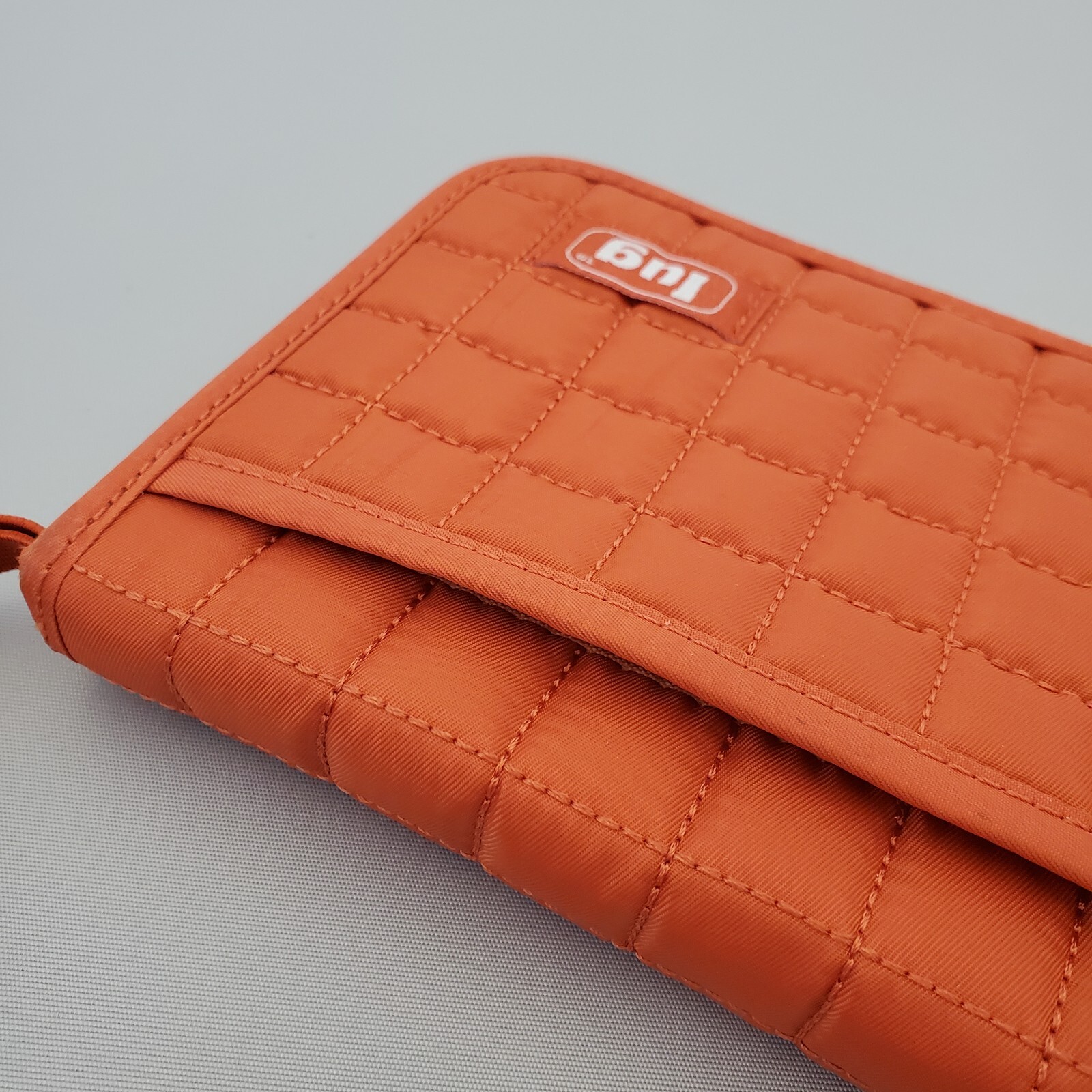 Lug Quilted Travel Wallet Organizer Passport Case Orange Wristlet Zip Around