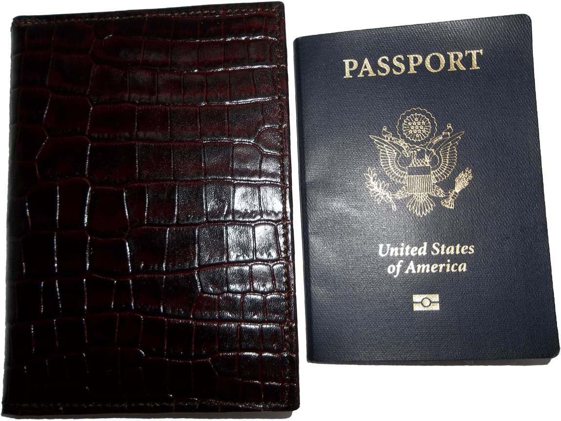 New brown crocodile printed leather passport case wallet credit ATM card case BN