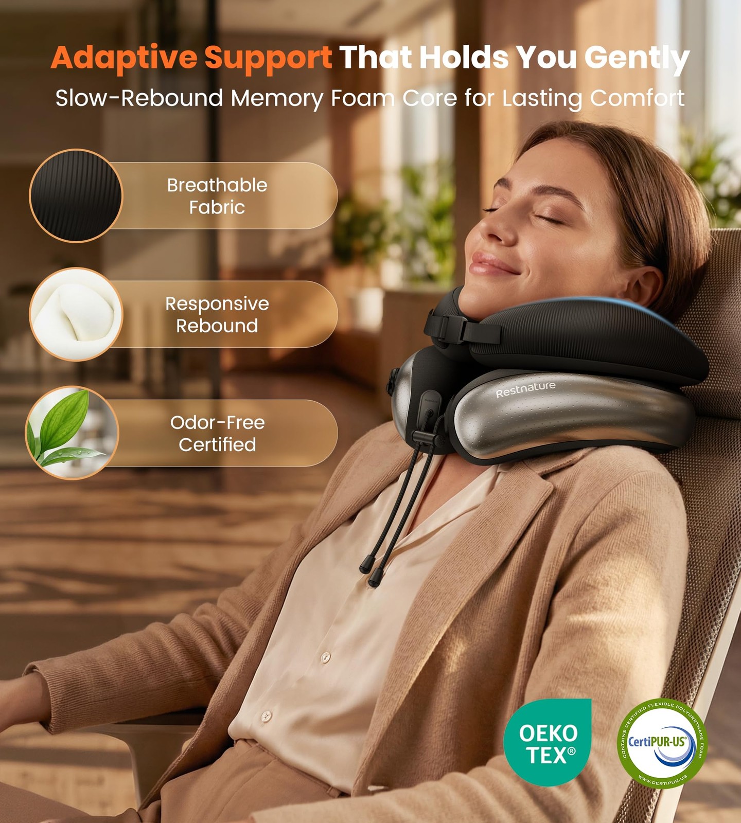 Restnature Neck Pillow for Traveling, Travel Pillows Medium, Black Pro