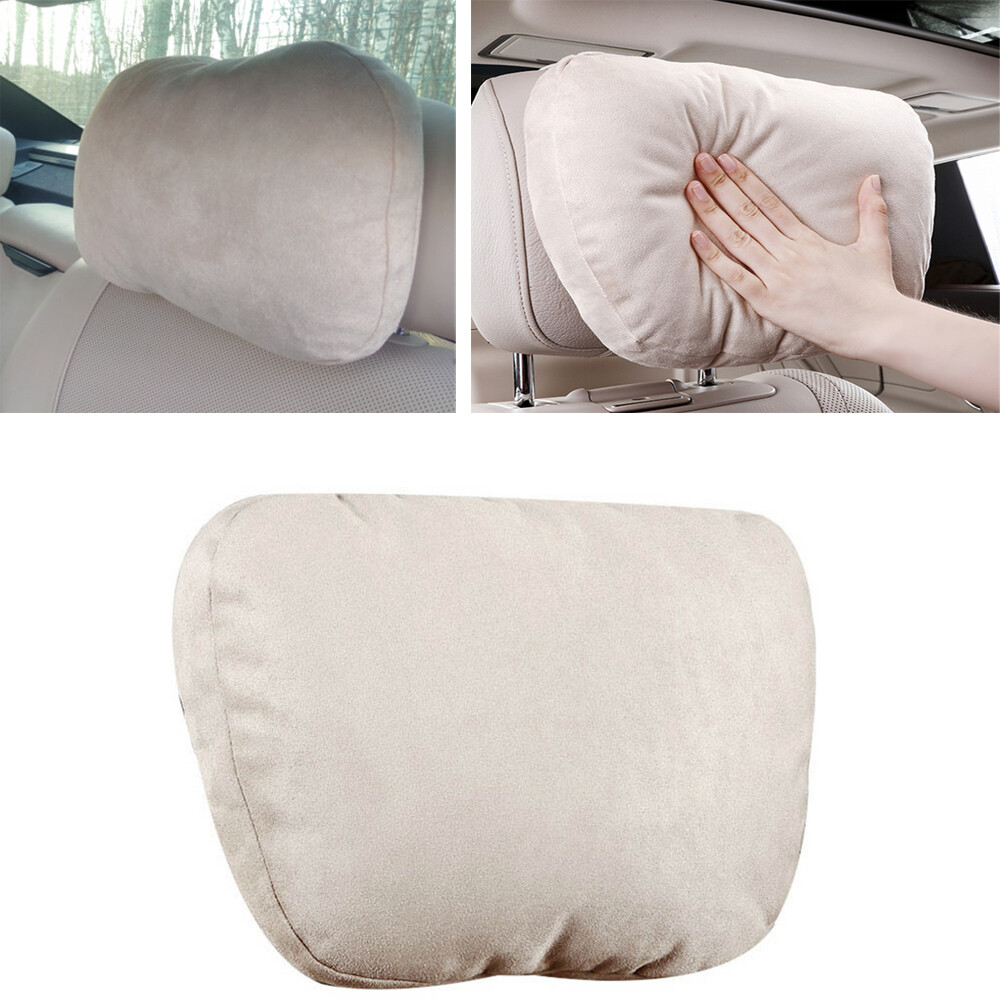 Car Truck Headrest Pillow Travel Headrest Beige Suede Fabric Soft Universal