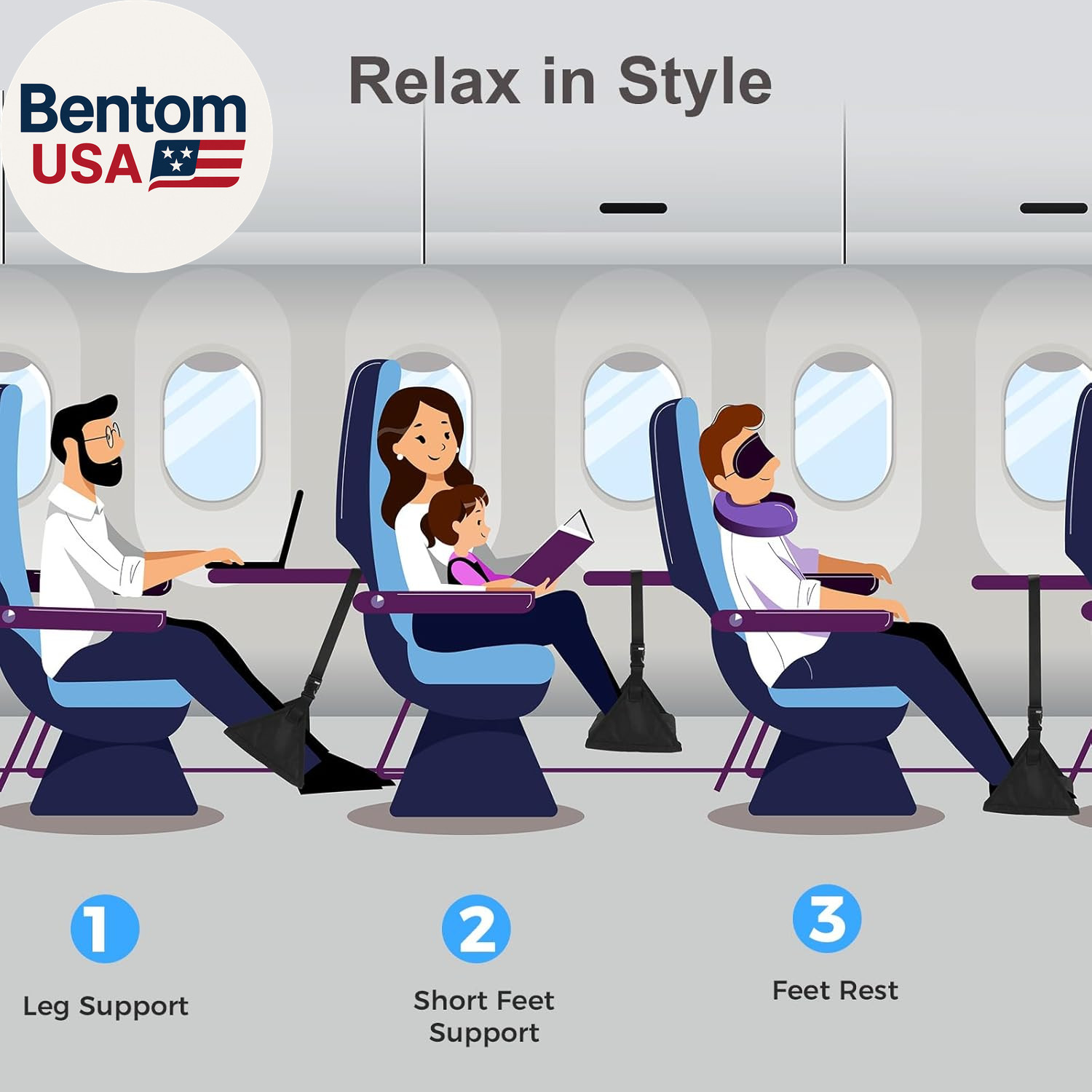 Foot Hammock for Plane Travel, Upgraded Airplane Foot Rest with Memory Foam, Har