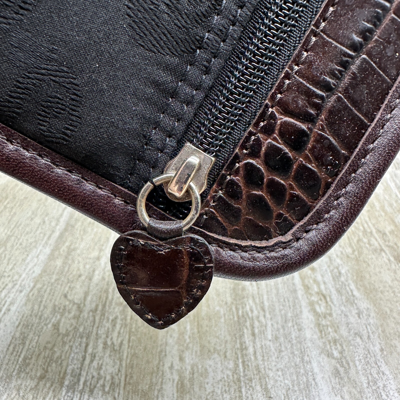 Brighton Make Up Travel Toiletry Leather Brown Croc & Black Bag 12x8x5 READ