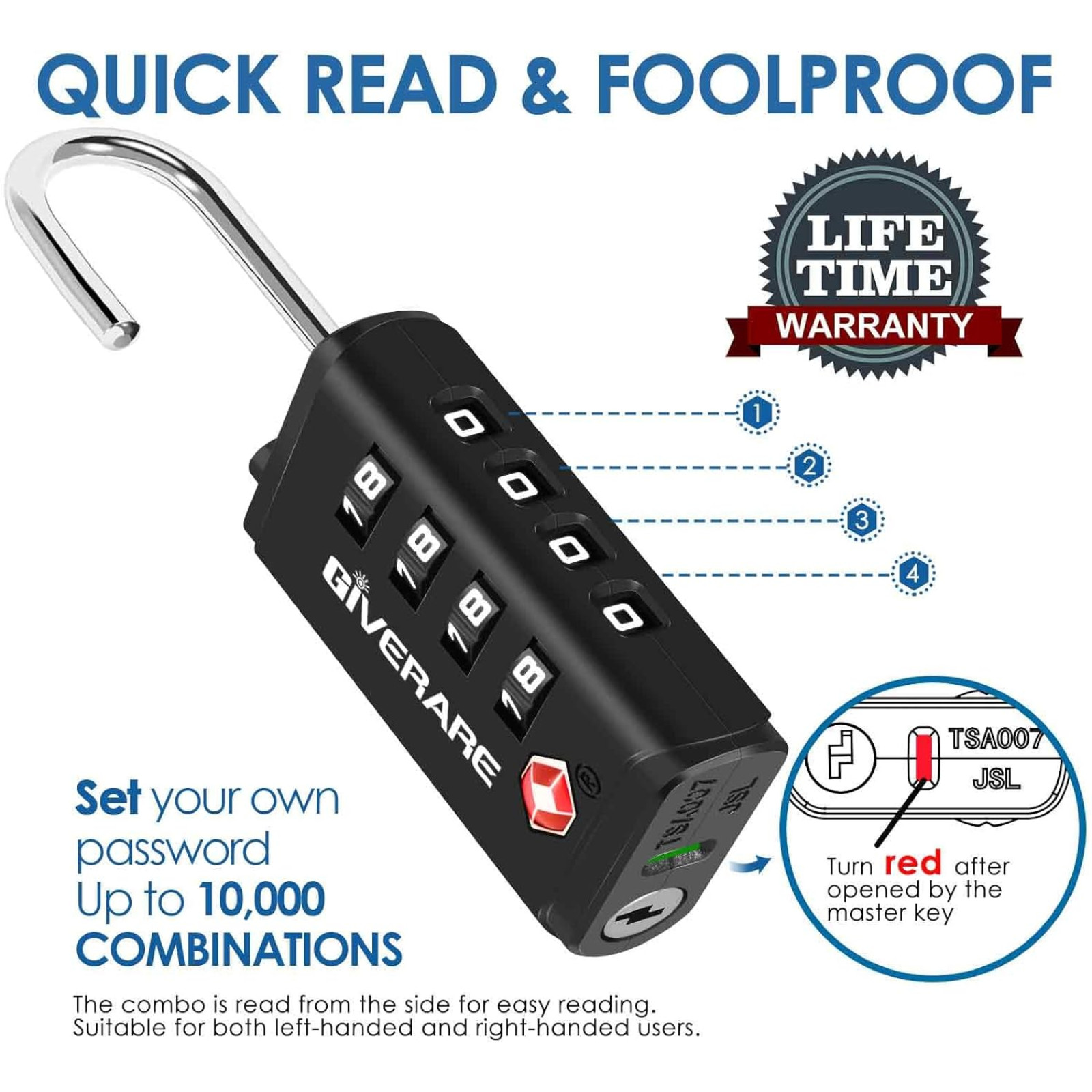 4 Pack TSA Approved Travel Luggage Locks 4-Digit, Open Alert Suitcase Combinatio