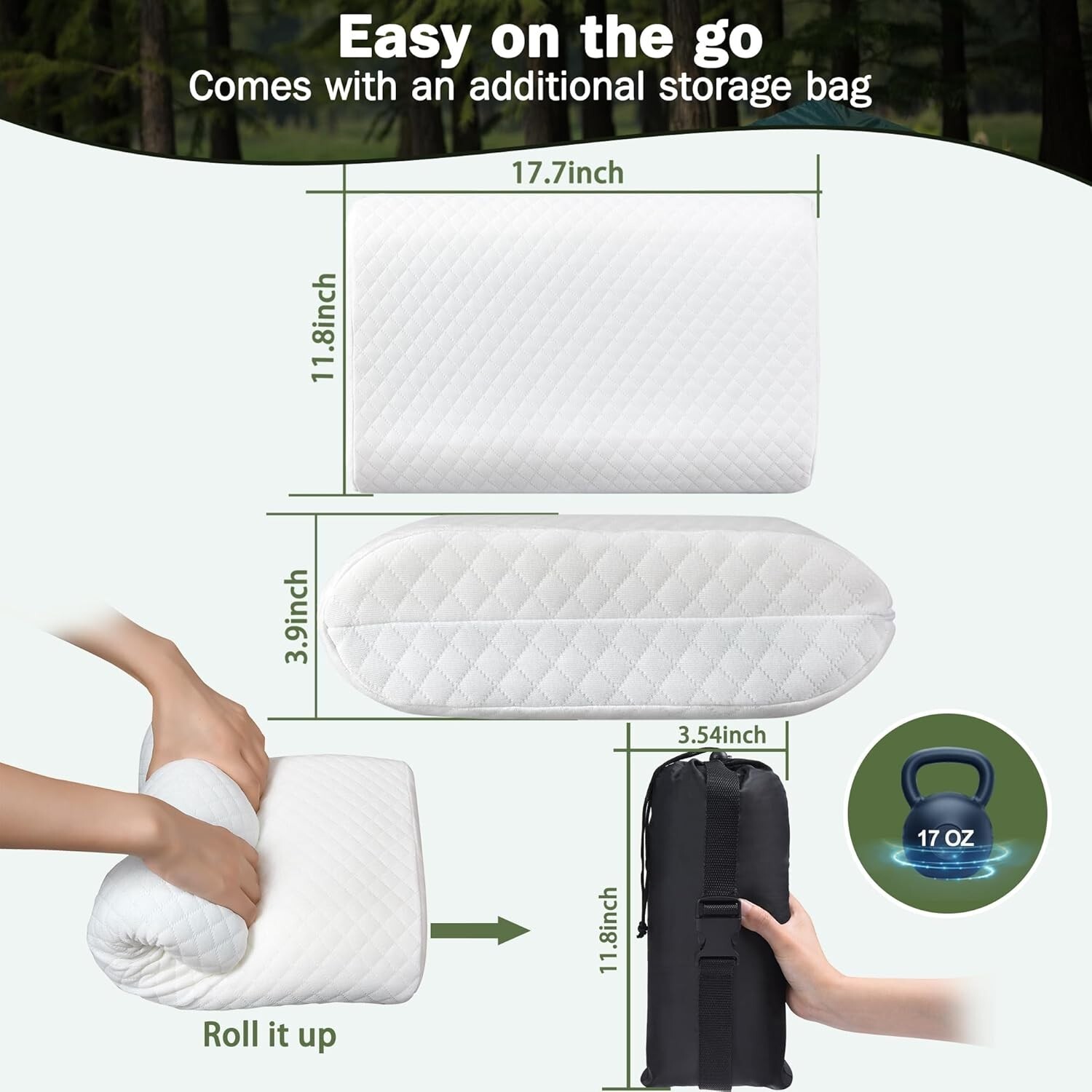 Small Memory Foam Travel Pillow, Camping Pillow with Bag – Modern, Firm Memory –