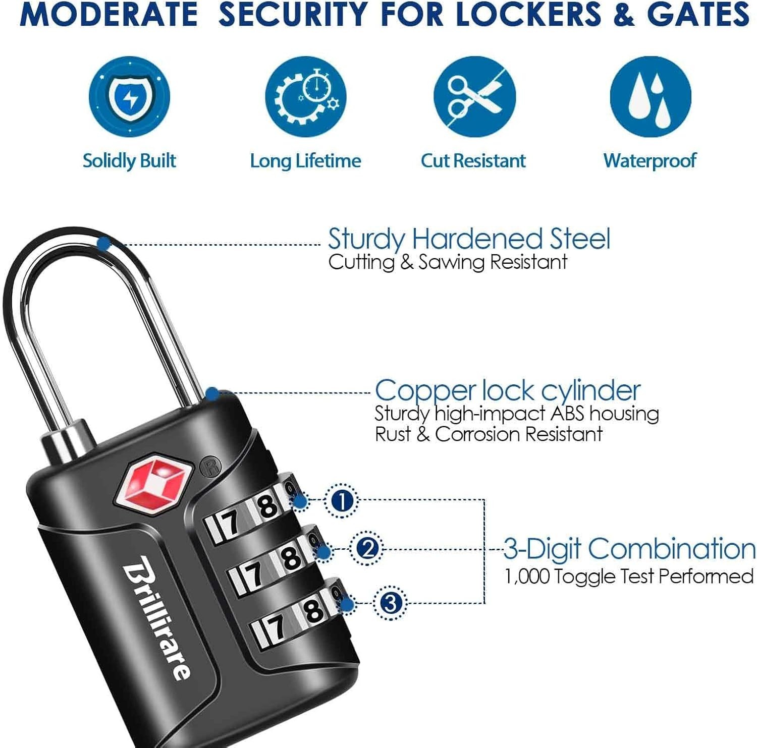 4 Pack TSA Approved Luggage Locks, Combination Travel Padlock, 3-Digit Waterproo