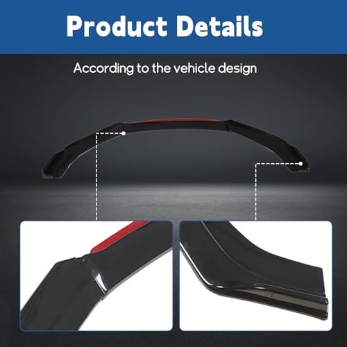 Universal Glossy Black Front Bumper Lip Spoiler Splitter 4 Pieces Kit Red