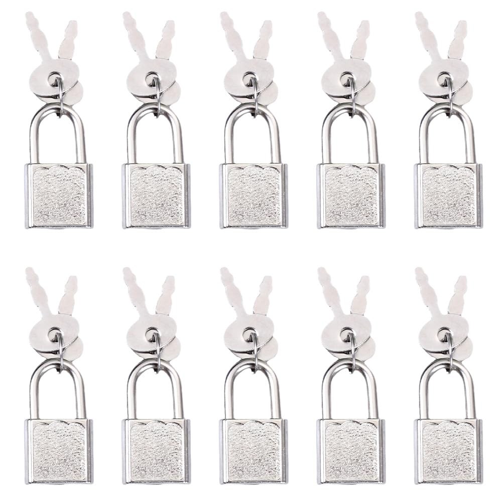 10Pcs Mini Cute Diary Padlock, Tiny Luggage Lock with Keys, Small Silver
