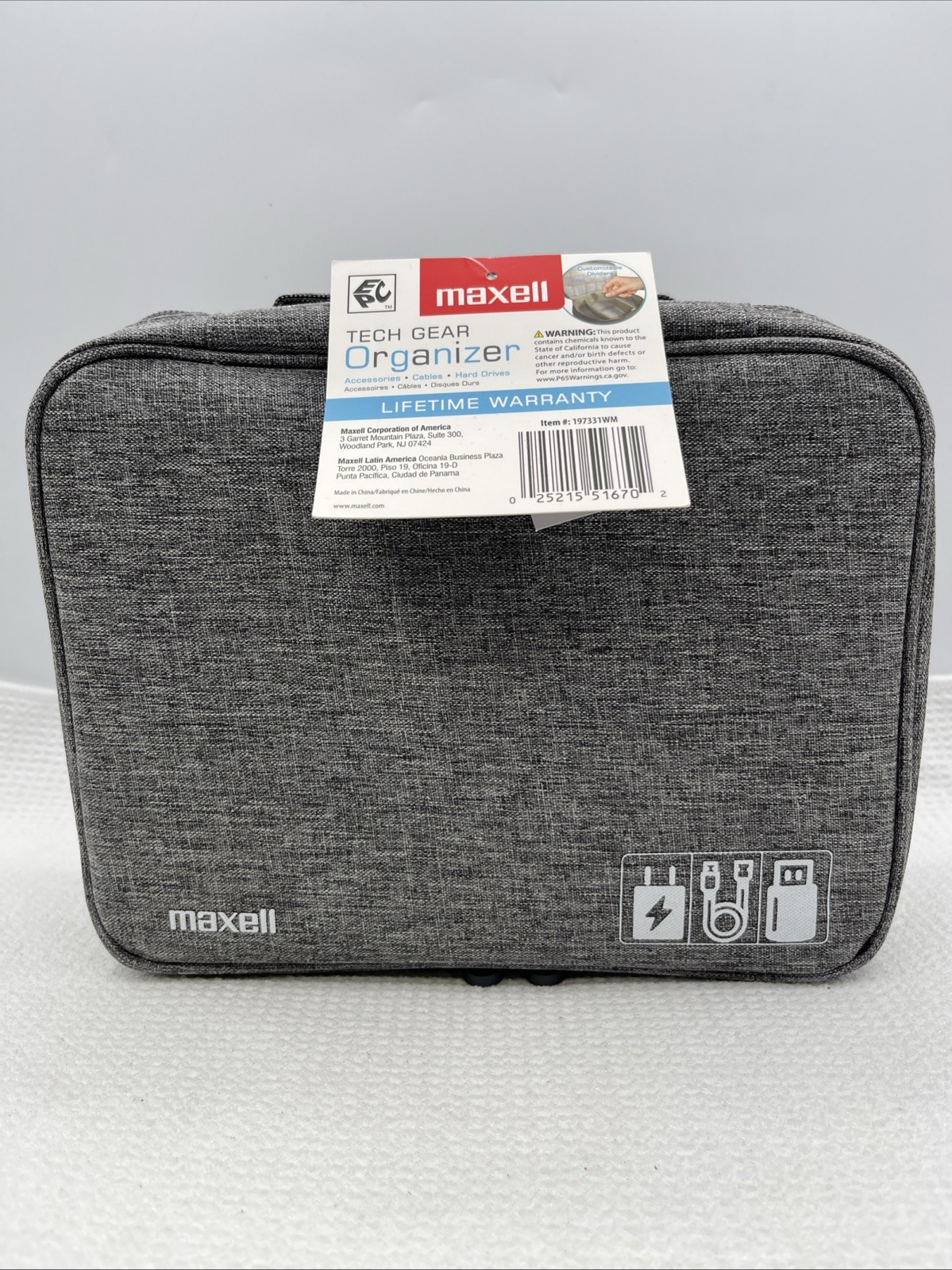 Maxell Tech Gear Organizer Travel Carry Case w/ Mesh Pockets for USBs Gray