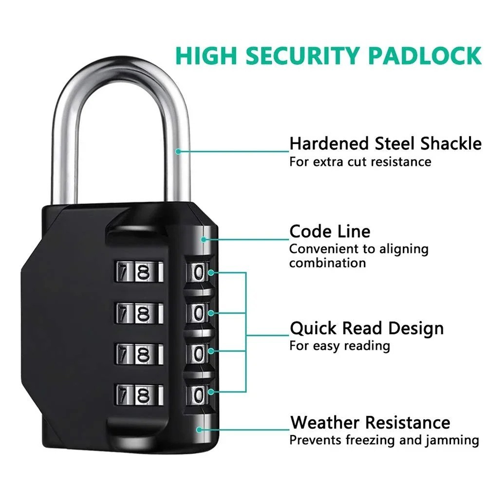 1pc 4 Digit Combination Padlock Resettable Waterproof Heavy Duty Lock Outdoor Us