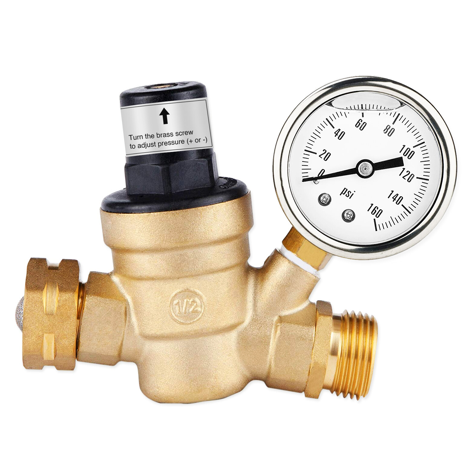 Water Pressure Regulator For RV Lead-free Brass Adjustable Reducer Gauge 3/4″