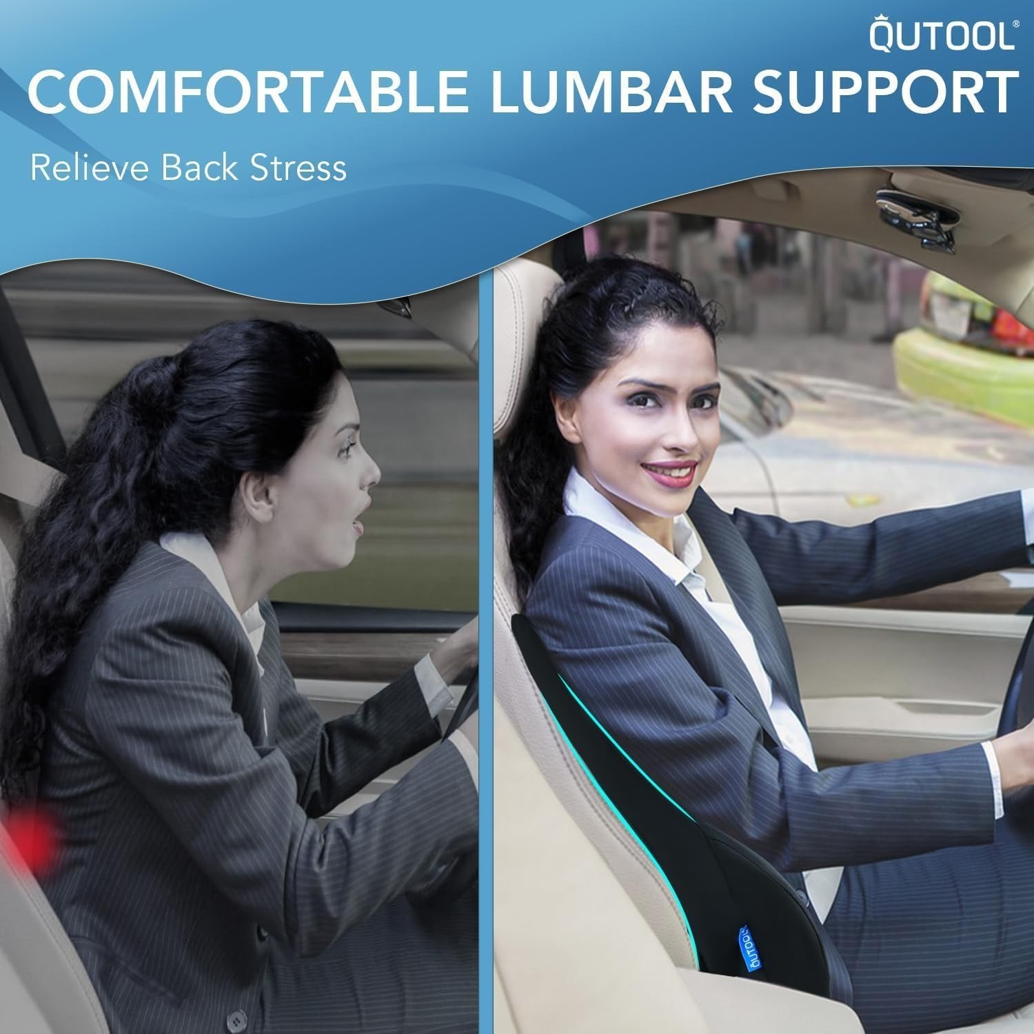 Memory Foam Lumbar Support Pillow for Car & Truck – Back Pain Relief Cushion, Wa