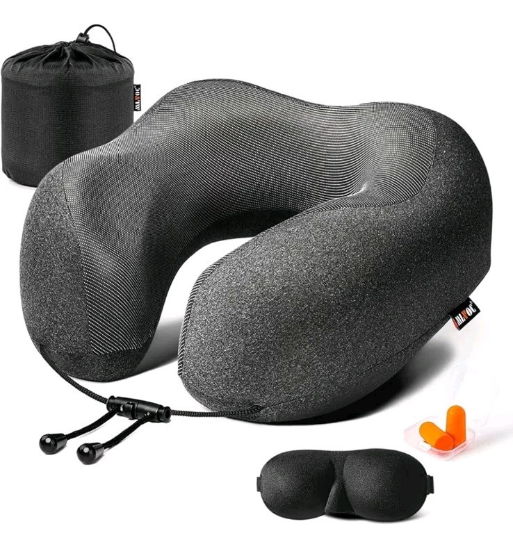 MLVOC Neck Pillow for Traveling, Upgraded 100% Pure Memory Foam Travel Neck…