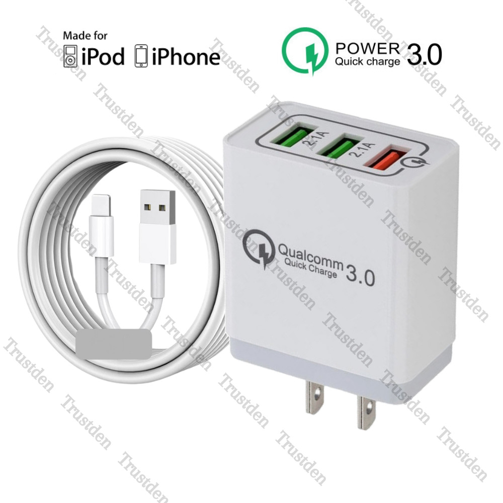 For iPhone 6 7 8 X 12 13 14 Power Adapter Cube QC Fast Charger USB Charging Cord