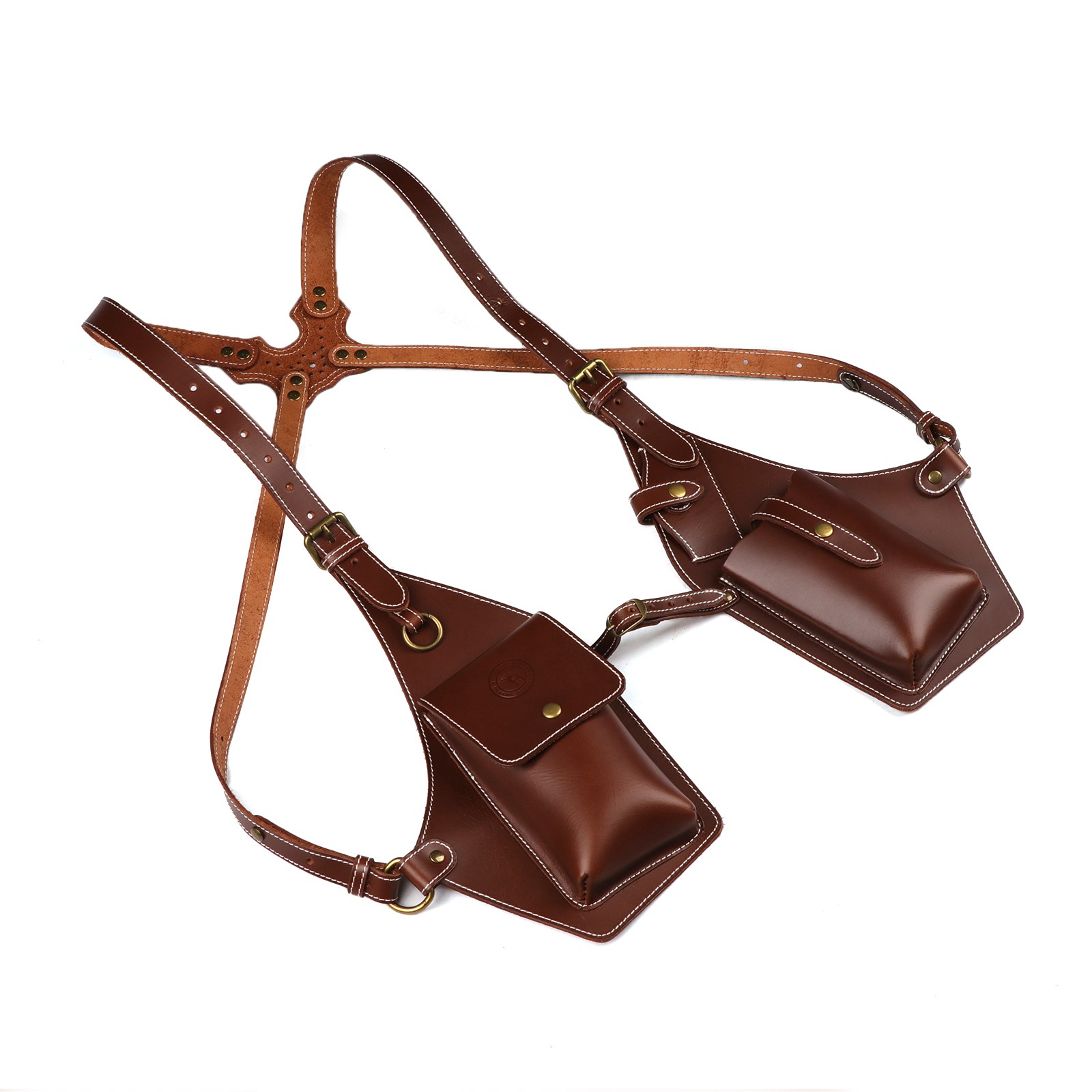TOURBON Leather Men Carry Harness Underarm Holster Phone Pistol Pouch Suspenders