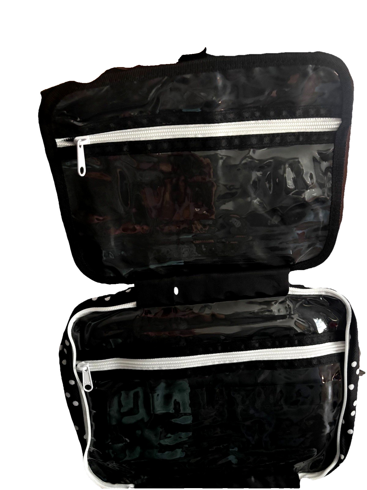 Bag & Carry 2PC Set Travel Makeup & Jewelry Organizer Bags Black Polka Dot