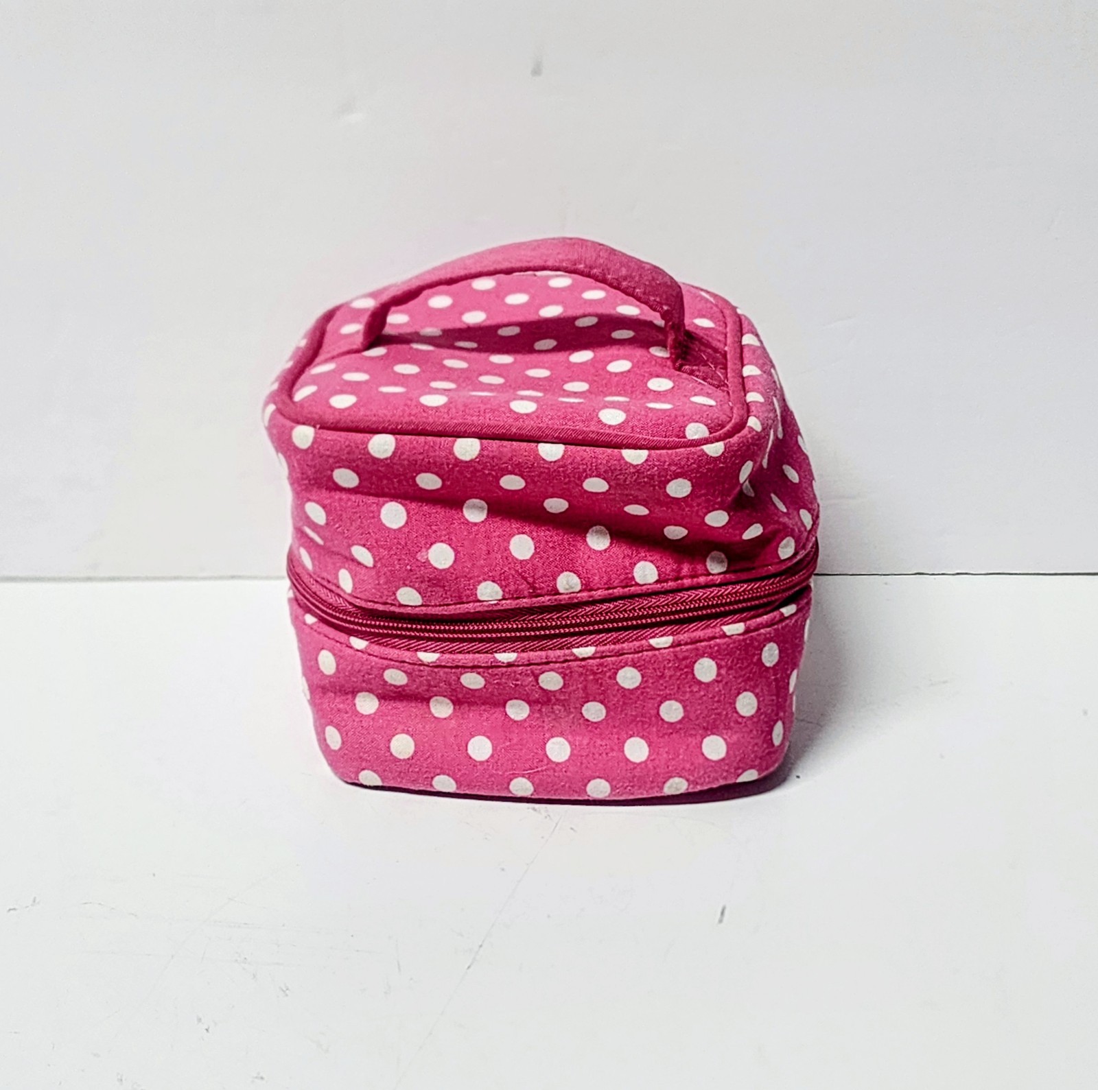 Pink Polka-dot Quilted Jewelery Zip Around Travel Case Organizer