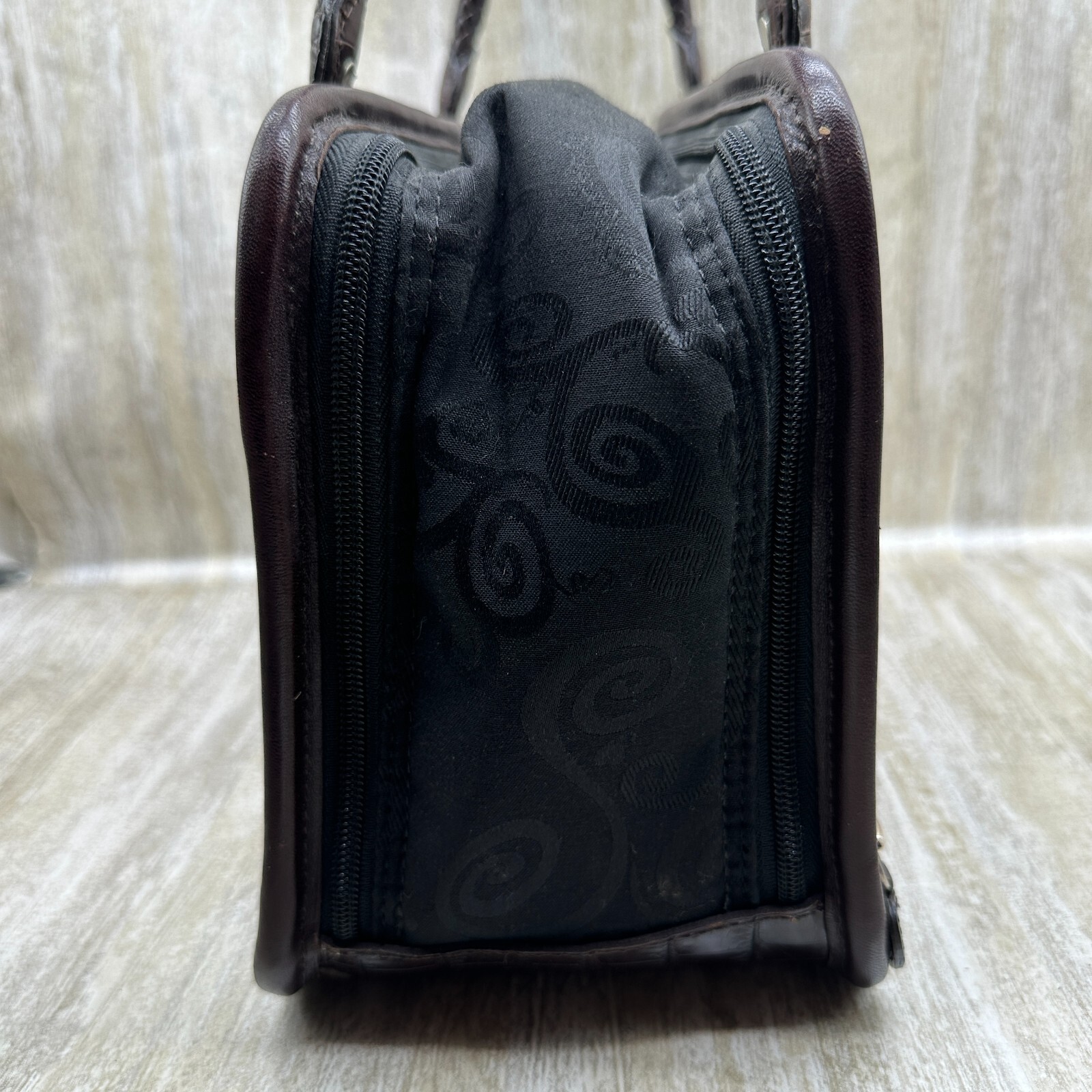 Brighton Make Up Travel Toiletry Leather Brown Croc & Black Bag 12x8x5 READ