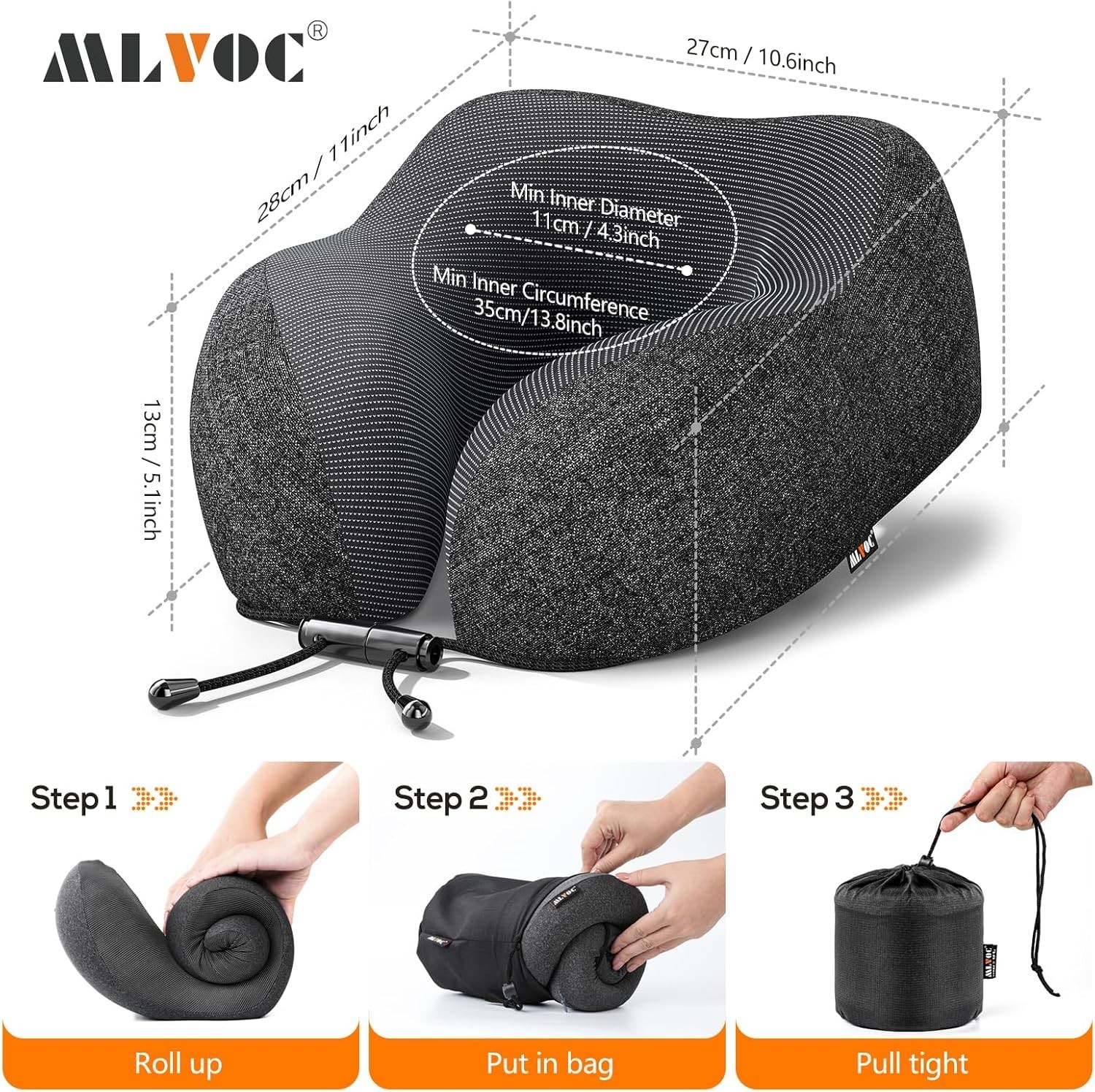 Neck Pillow for Traveling, Upgraded 100% Pure Memory Foam Travel Neck Pillow …