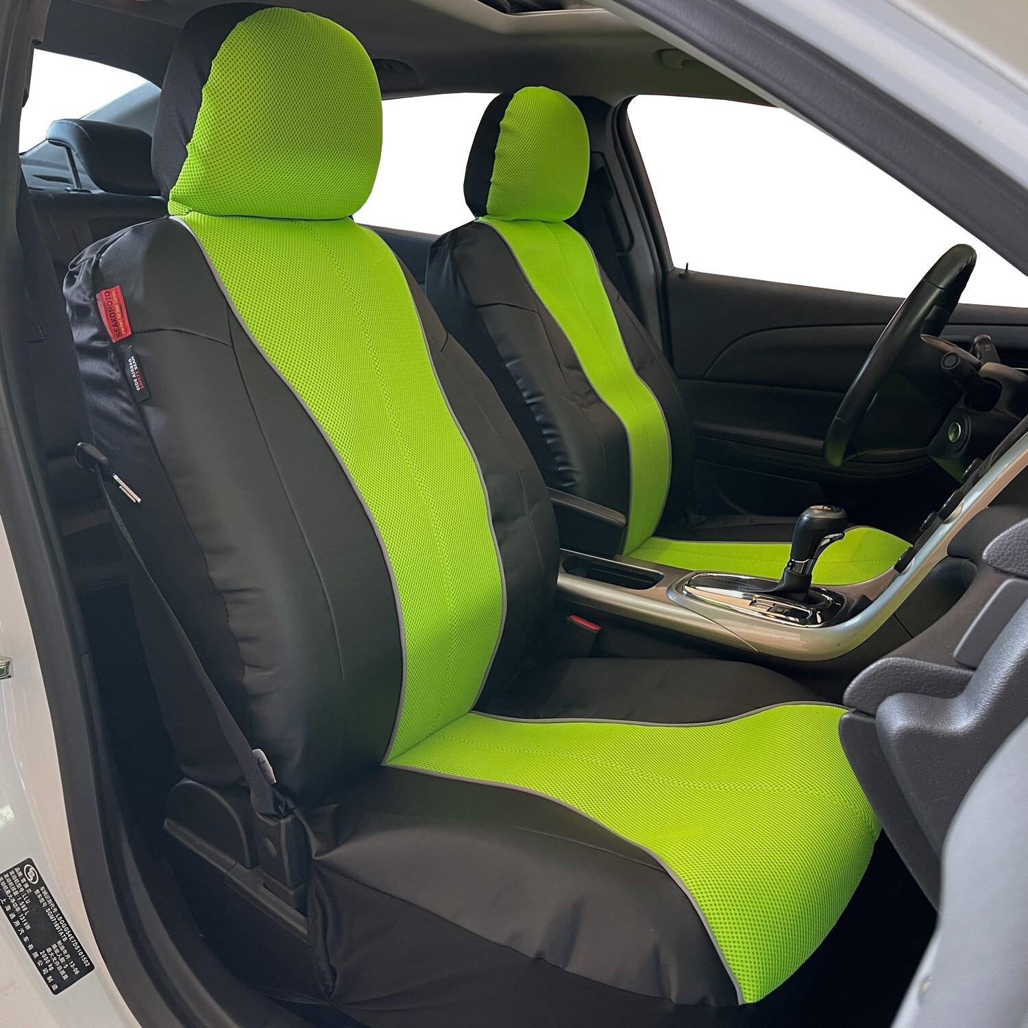 Universal Fit Leather Mesh Seat Covers Front Pair Green Black For Car Truck SUV