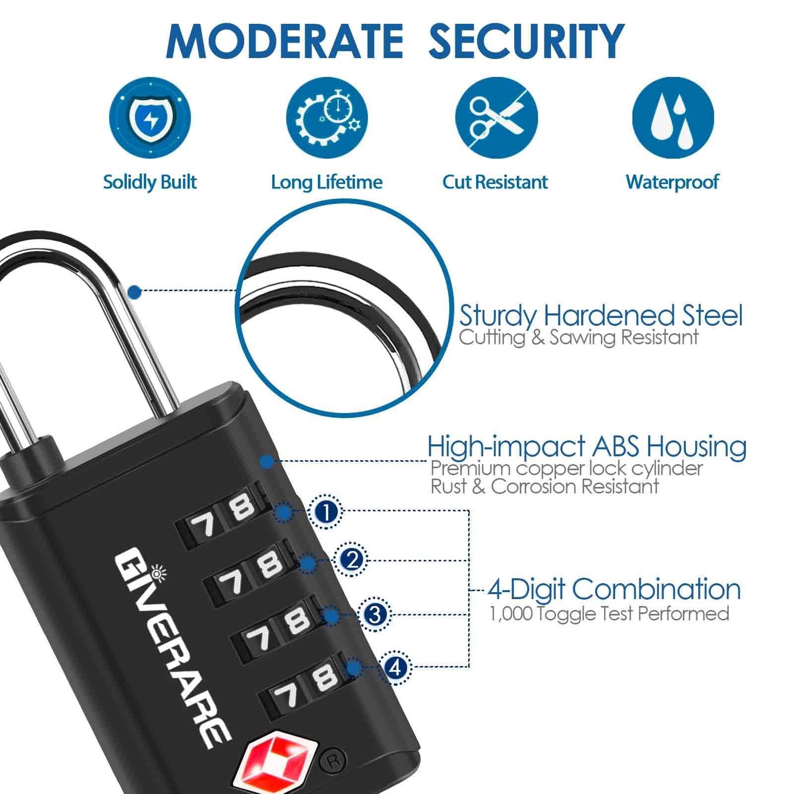 4 Pack TSA Approved Travel Luggage Locks 4-Digit, Open Alert Suitcase Combinatio
