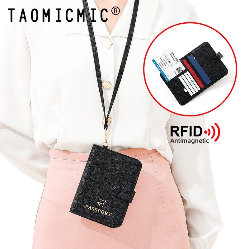 RFID ID Card Holder Unisex Credit Passport Pouch with Neck Lanyard Purse Wallet