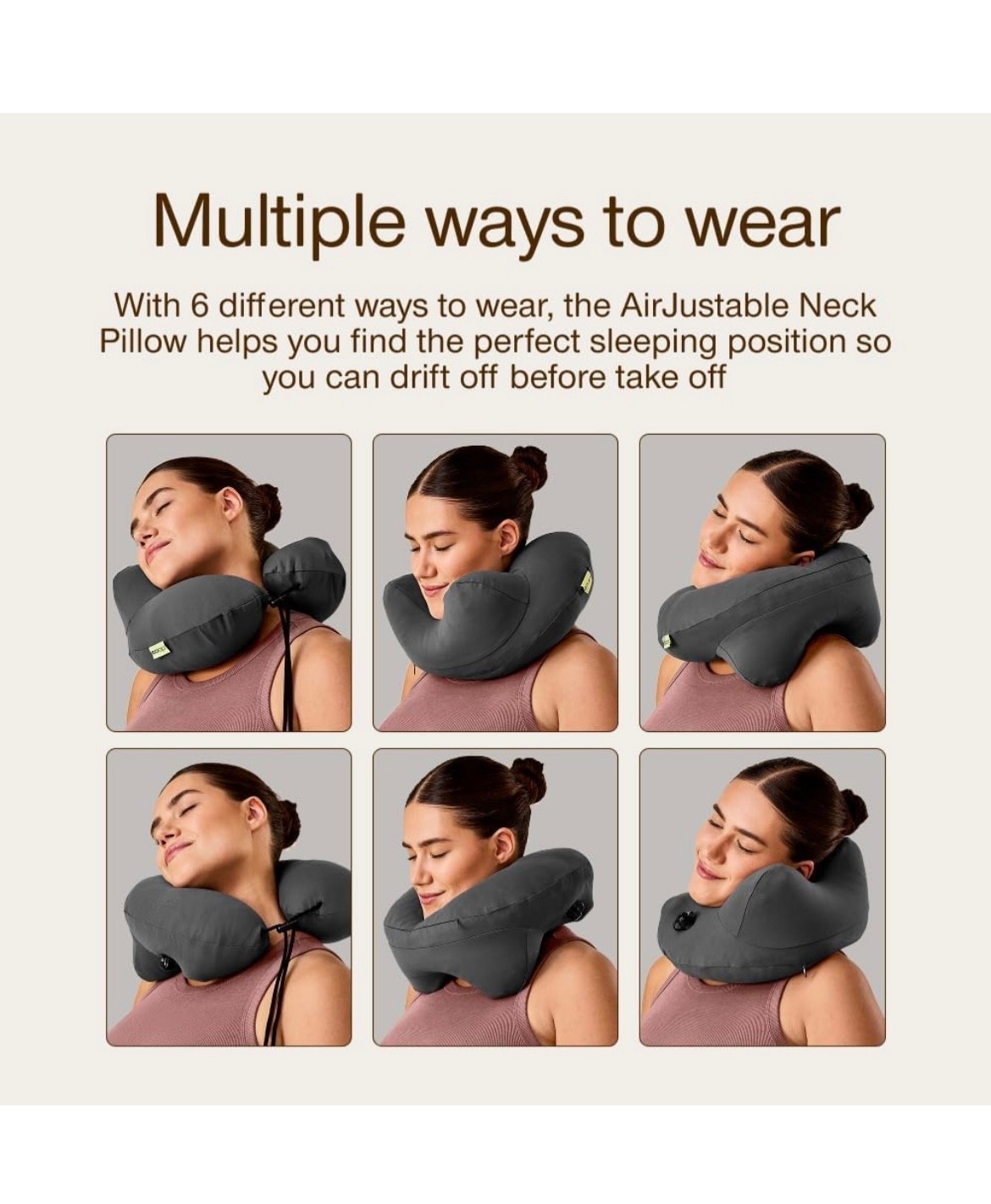 Coop Home Goods AirJustable Travel Neck Pillow, Inflatable, Soft Memory Foam