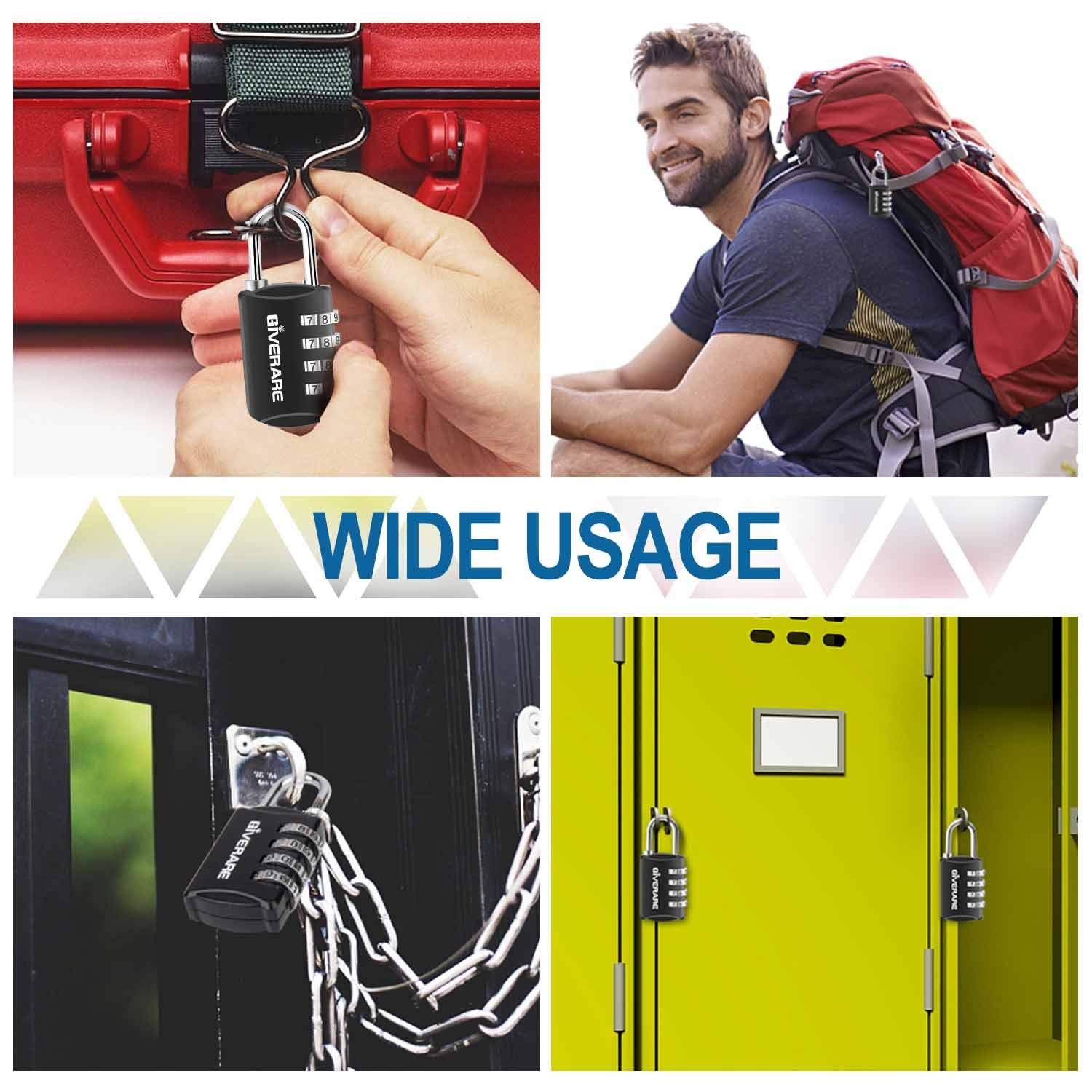 4 Pack Combination Lock, 4-Digit Padlock Keyless, Resettable Luggage Locks