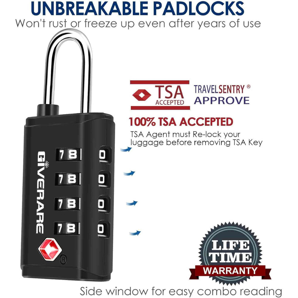 4 Pack TSA Approved Travel Luggage Locks 4-Digit, Open Alert Suitcase Combinatio