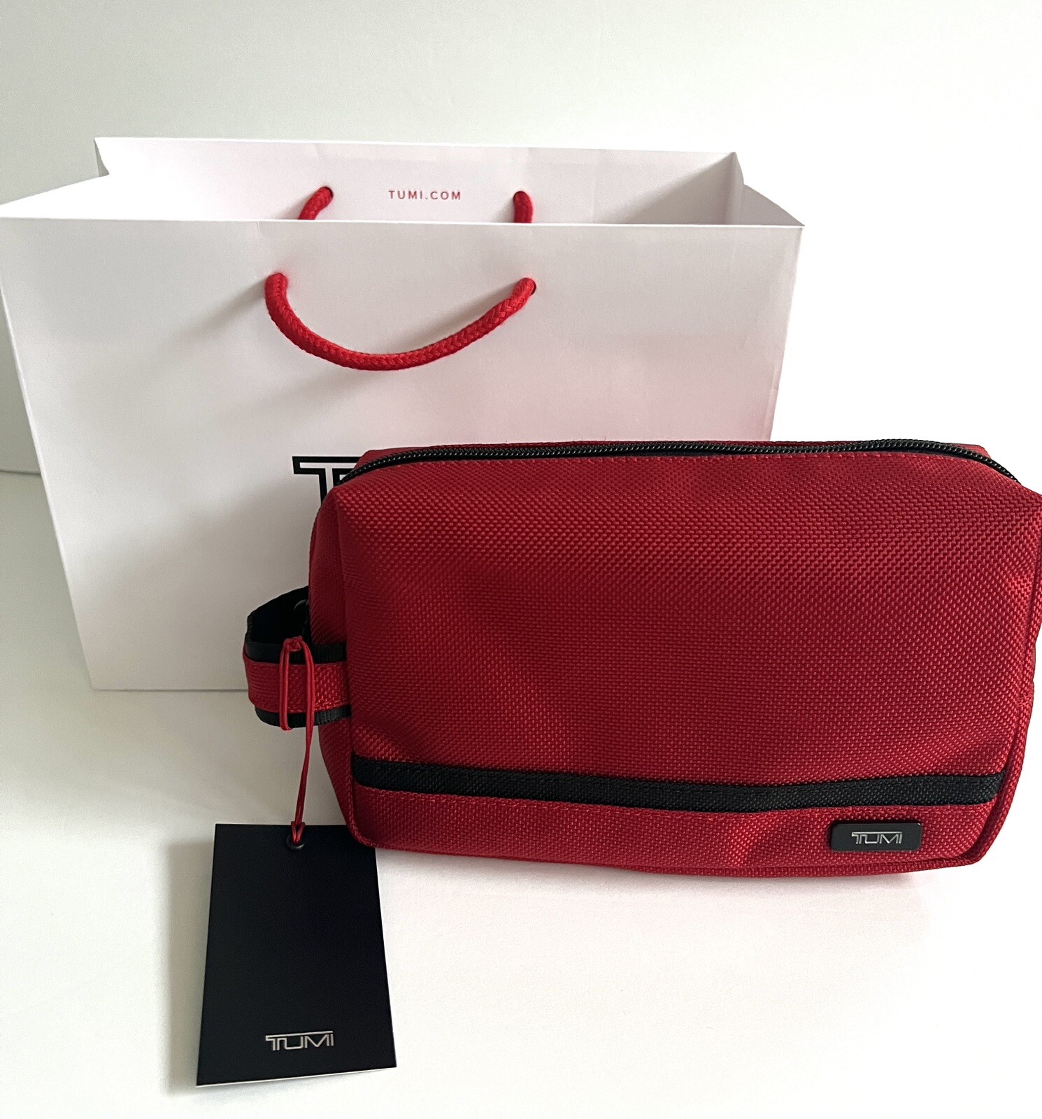 Tumi Red Black Medium Kit Travel Accessory Zipper Pouch Bag