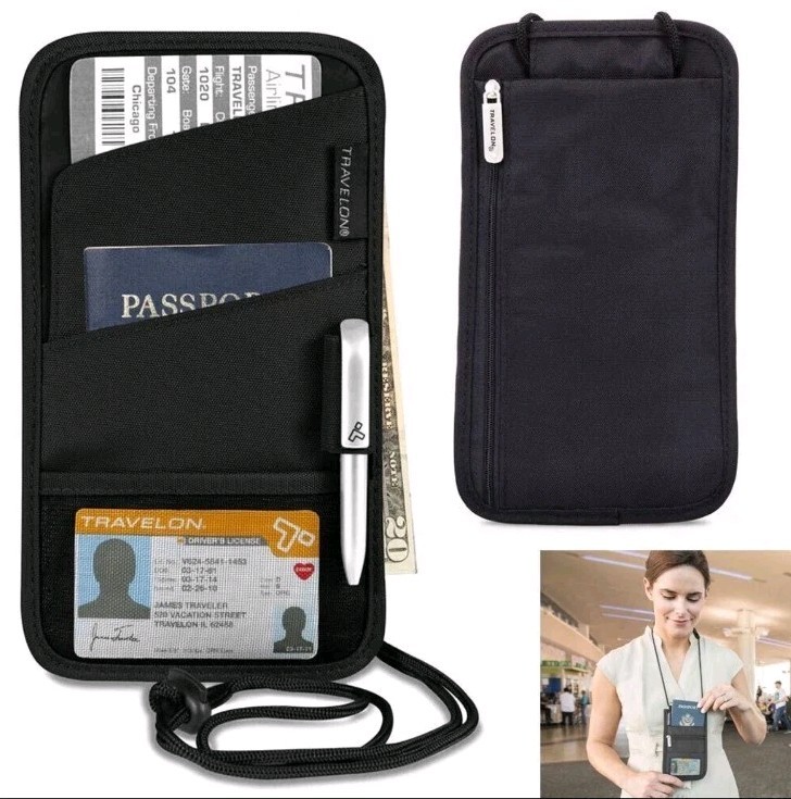 Travelon Id Passport Holder Neck Wallet Travel Pouch Unisex Black Keep Safe